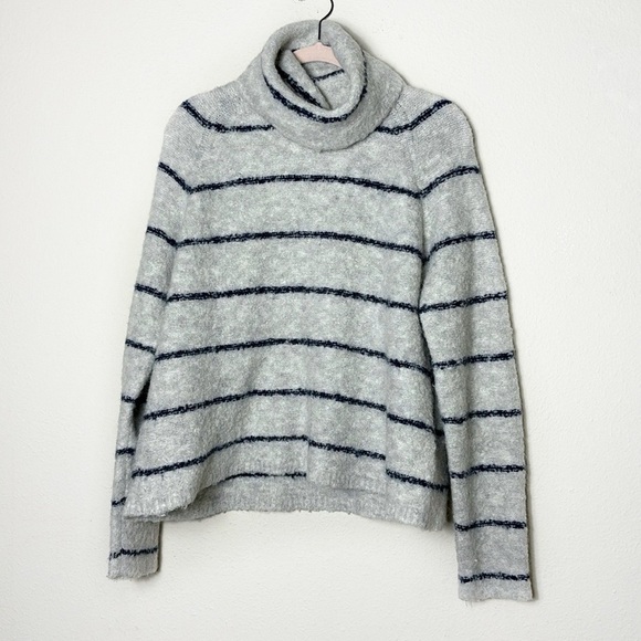 Madewell Roundtrip Turtleneck Sweater in Stripe sz Large Grey Navy Blue - Picture 9 of 9